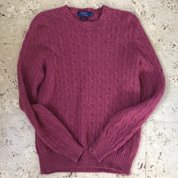 Polo Red Cashmere Sweater Cable Knit Crew Large - Picture 3 of 5